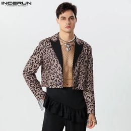 INCERUN Tops American Style Sexy Mens Leopard Printing Design Suit Coats Fashion Casual Party Cropped Blazer S-5XL 240309