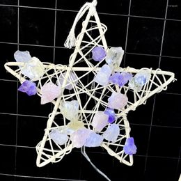 Decorative Figurines Natural Amethyst Crystal Quartz Handmade Weave Pentagram Stars Pendant Crafts LED Lights Sparkling Mascot Christmas