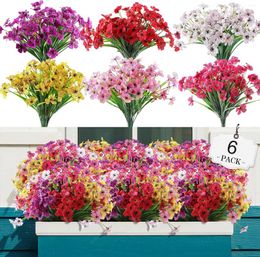 Decorative Flowers 6Pcs Outdoor Fake Plants Artificial Hanging UV Resistant For Garden Window Box Front Porch Home Farmhouse Decor
