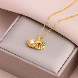 Pendant Necklaces 18K Gold Plated Sweet Sexy Zircon Crystal Pearl Shell For Women Female Stainless Steel Neck Chain Jewellery