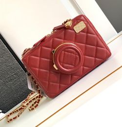 top Mirror quality 24ss designer camera bag luxury Camera style box bag shoulder bag women genuine leather chain crossbody bag handbag Girl Makeup bag Change purse