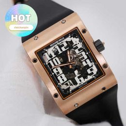 Designer Wrist Watch RM Wristwatch RM016 Men Rose Gold Case Full Hollow Black Carbon Fibre Dial Automatic Mechanical