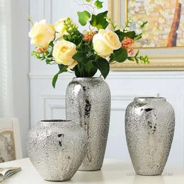 Vases Silver Plated Ceramic Vase With Foam Glaze Premium European Living Room Bedroom Office Dining Decor Floral Ornament 1Pc