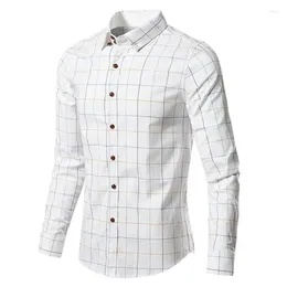 Men's Casual Shirts Shirt Spring Youth Checker Fashion Long Sleeve Slim Fit