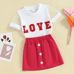 Clothing Sets Toddler Baby Girl Valentine S Day Outfit Heart Print Long Sleeve Mesh Sweatshirt Tops Mini Skirt Set With Belt