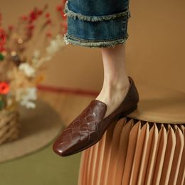 Womens Genuine Leather Summer Square Toe Oxford Shoes Loafers Summer Vintage for Woman 240320