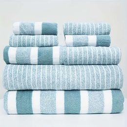 8pcs Striped Set, Quick Dry Absorbent Towels, Bath 2 Hand 4 Washcloth, Towels for Home Hotel and Spa Salon, Supplies, Bathroom Accessories