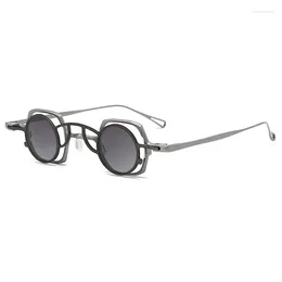 Sunglasses RG1921TI Round Clip Up Premium Titanium Uv400 Handmade Designer Brand Extra-light Unisex Square Glasses