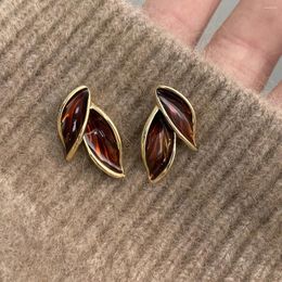 Stud Earrings Exquisite Maillard Brown Fallen Leaf 2024 Autumn And Winter High-end Temperament Earring Celebrity Style