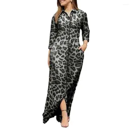 Casual Dresses Printed Long-sleeve Dress Leopard Geometric Patchwork Print Maxi For Women Long Sleeve Shirt With Single Breasted