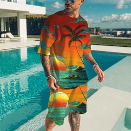 Men's Tracksuits 2024 Summer T Shirts Shorts 2PCS Outfits Casual Holiday Style Sets 3D Print Male Clothes O-Neck Sportwear Suits