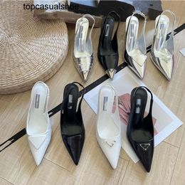 Pradoity Prax praddas Slingbacks High Pada Heels Loafers Brands Sandals Women Trianglebuckle Pump Silver Leather 75cm Stiletto Heel Nude Black Red Pumps Designer P