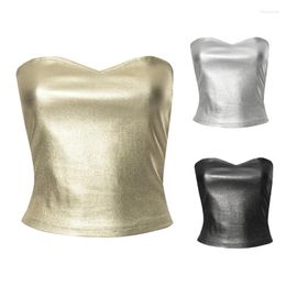 Belts Womens Glittering Metallic Strapless Bodycon Tube Crop Top Festival Party Sexy Backless Sleeveless Bandeau Vests