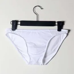 Underpants Mans Ice Silk Briefs Sexy Solid Underwear Ultra Thin Breathable Thong Low Waist Bikini Panties Bulge Pouch Male Linge