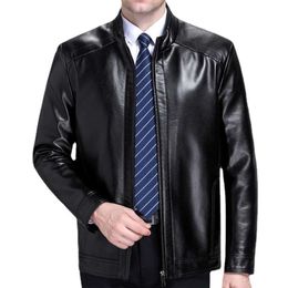 Jacket Mens Spring and Autumn Stand Collar Leather Jacket Thin Pu Middle-aged Elderly