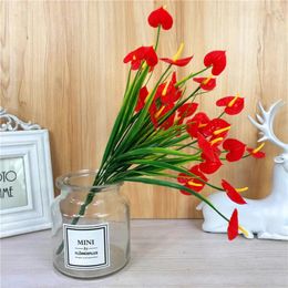 Decorative Flowers 7-branch Anthurium Flower With Leaves Home El Table Centrepiece Floral Decor Plastic Fake