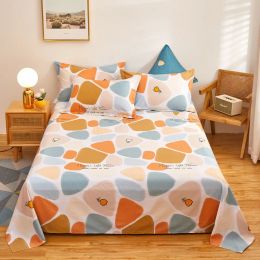 Set 100% Pure Cotton Flat Sheets for Bed Soft Skinfriendly Cartoon Print Bedsheet Couple King Size Full Double Bed Linen 160x230cm