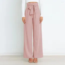 Women's Pants Wide-leg Women Summer Elegant Lace-up Wide Leg For High Waist Office Lady Trousers With Pockets Stylish