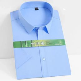 Bamboo Fibre Mens Short Sleeved Shirt Cool Comfortable in Summer Formal Business Social Office Top Oversize S7XL 8XL 240321