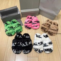 b Family Autumn/winter Fur Slippers Womens Thick Sole Outerwear Letter One Word Wool Paris Couple Slippers