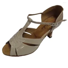 Dance Shoes Lady Shoe Customised Heel T-Bar Strap Women's Beige Colour Latin Salsa Open Toe Party