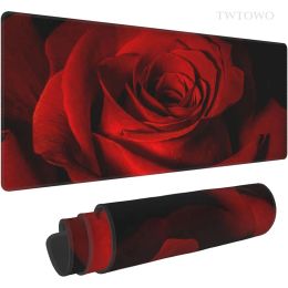 Pads Red Rose Mouse Pad Gamer XL HD Custom Mousepad XXL Mechanical Keyboard Pad keyboard pad Soft NonSlip Carpet PC Mouse Mats