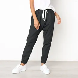 Women's Pants Women Fashion Casual Solid Color Elastic Waist Pant With Pocket Loose Drawstrings Trousers Summer