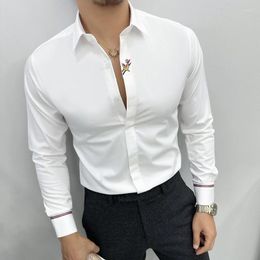Men's Casual Shirts 2024 Luxury Embroidery For Men Long Sleeved Slim Fit Business Social Party Dress Banquet Streetwear