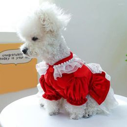 Dog Apparel Pet Dress Elegant Chihuahua Princess With Lace Trim Bow Tie Breathable Mesh Stitching Clothes For Small Beloved