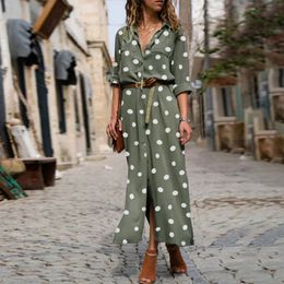 Dresses Wedding Party Bridesmaid Slit Flowy Shirt Long Dress Polka Dot Print Sleeve Maxi With Button Vestidos Largos 240322