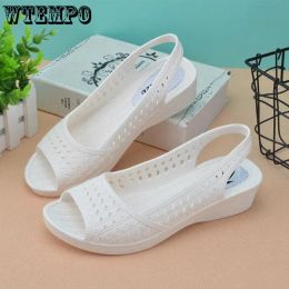 Sandals WTEMPO Summer Hollow Out Shoes Women's Slope Heel Casual Peep Toe Sandals Fashion Soft Sole Non Slip Beach White Nurse Shoes