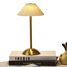 Table Lamps Creative Desk Light With Pleated Umbrella Lampshade Nordic Style Bedside Sleeping USB Charging 3 Colour For Bedroom