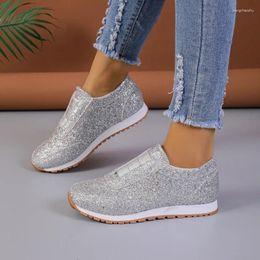 Casual Shoes Fashion Sequin For Women Korean Breathble Lace-Up Sneakers Vulcanised Luxury Swing Light Platform