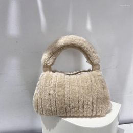 Evening Bags Korean Plush For Women Luxury Designer Handbags And Purses 2024 Faux Fur Imitation Lamb Wool Beading Shoulder Messenger