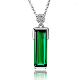 Pendant Necklaces Korean Style Emerald Coloured Gemstone 18K Platinum Plated Tourmaline Rectangular