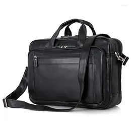 Briefcases High Quality A4 Black Nappa Genuine Leather Executive Men Briefcase 17'' Laptop Portfolio Messenger Bag Business Travel M7367