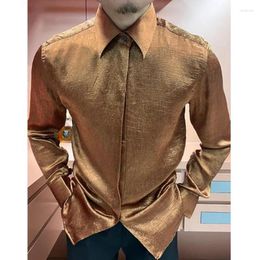 Men's Casual Shirts 2024Spring Luxury Long Sleeve Floral Shirt Vintage Designer Slim Fit Dress Men Social Camisa Masculina