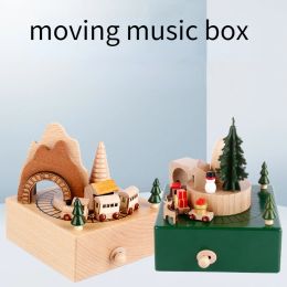 Boxes Wooden Horse Music Box Ornaments DIY Handmade Children's Toys Christmas Creative handcranked Train Gifts