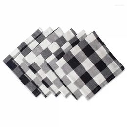 Table Cloth 6pcs/lot European Simple Checked Water-washed Napkin Black White Squares Pure Cotton Place Mat Insulated Tea Towels