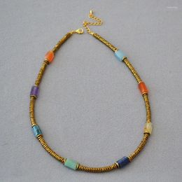 Pendant Necklaces Brass Colorful Natural Stone Choker Women Jewelry Punk Designer Runway Rare Gown Boho Japan Korean