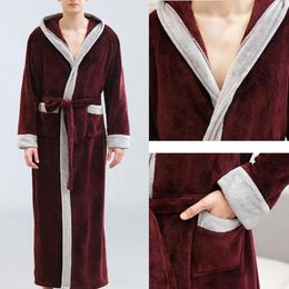 Men's Sleepwear Men Autumn Winter Flannel Long Sleeve Maxi Bathrobe Pockets Hooded For Home