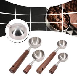 Coffee Scoops 1Pc Walnut Wooden Measuring Spoon Beans Bar 304 Stainless Steel With Handle Home Kitchen Tool