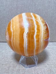 Decorative Figurines Natural Orange Calcite Sphere Free Form Carving Reiki Healing Stone Home Decoration Exquisite Gift