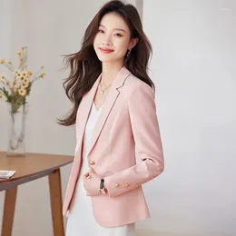 Women's Suits 2024 Ladies Pink Casual Blazer Short Autumn Slim Fit Waist Trimming Fashion Business Wear Blazers