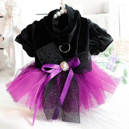 Dog Apparel Cute Puppy Clothing Summer Black Crystal Lace Bow Party Princess Dress For Small Medium Teddy Poodle Pet Clothes