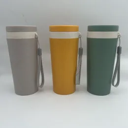 Verastore plasict cup double-wall mug bamboo Fibre economy and Environmental protection material with strap