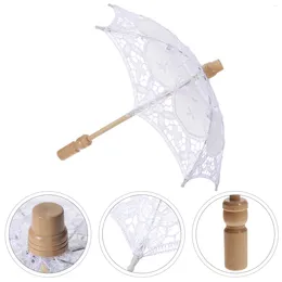 Umbrellas Handmade Bridal Battenburg Lace Parasol And Fan Set Wedding Bride Umbrella White Ivory Sun