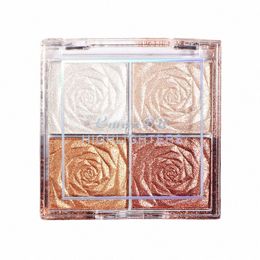 rose Diamd Highlighter Powder Palette 4 Colors Glitter Face Ctour Brighten Makeup Shimmer High Light Blusher Female Cosmetic X2vI#