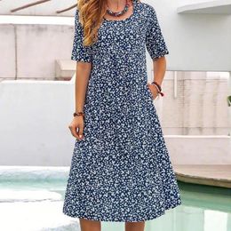 Casual Dresses Mini For Womens Summer Short Sleeve Round Neck Flowy Maxi Dress Vintage Printed Loose Exotic Vestidos