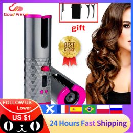 Irons New USB Rechargeable Auto Ceramic Curling Iron Waver Hair Curler LED Display Curling roller Wave Automatic Rotating hair Styling